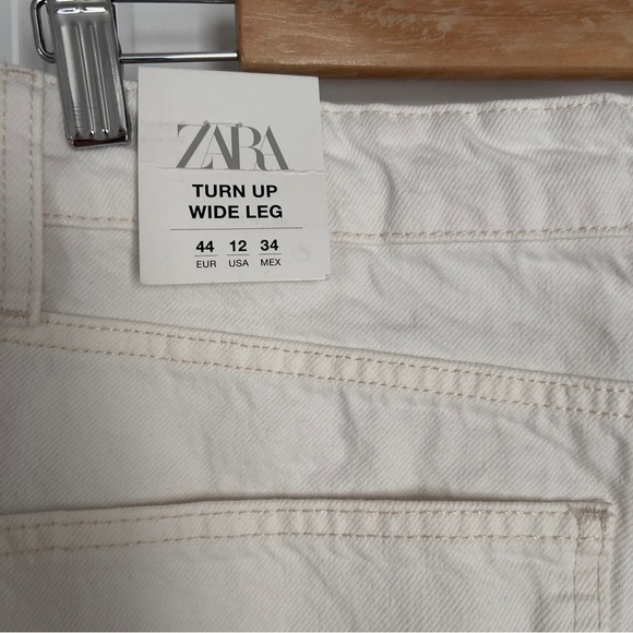 ZARA NWT High Rise WideTurn Up Leg Jeans Oyster  White size 12 - Picture 5 of 8